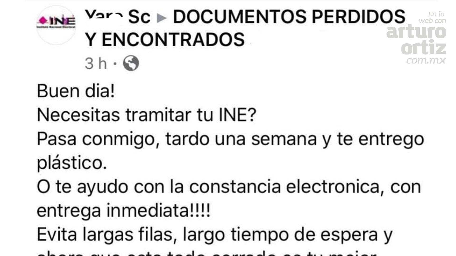 ALERTA INE POR AVISO FALSO PARA ROBO DE DATOS O PRESUNTA EXTORSIÓN