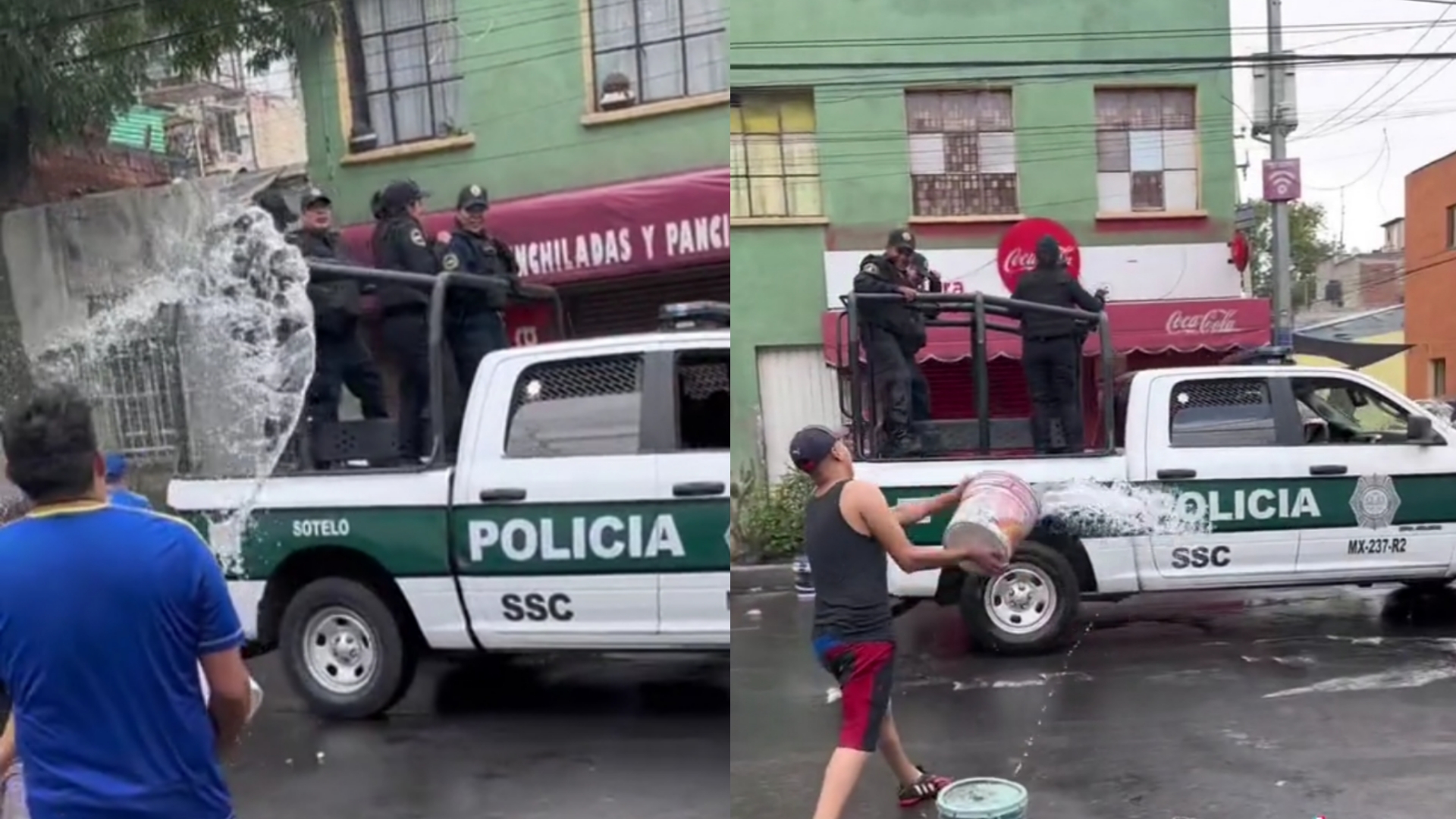 VIDEO: ‘BAÑAN’ A POLICÍAS EN SÁBADO DE GLORIA Y ASÍ REACCIONARON