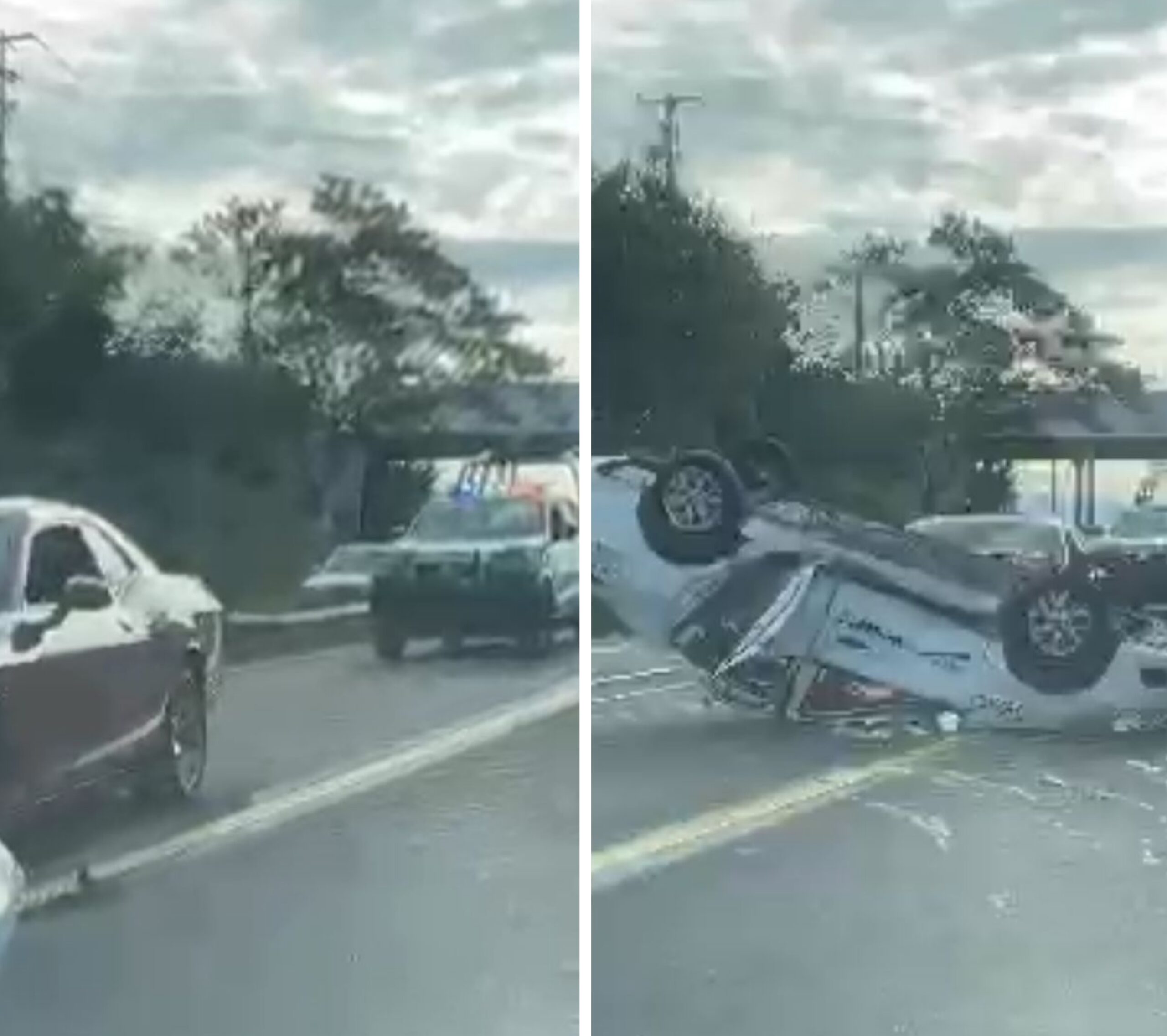 VUELCA TAXI EN LA CASETA DE COBRO DEL TECNOLÓGICO DE MONTERREY