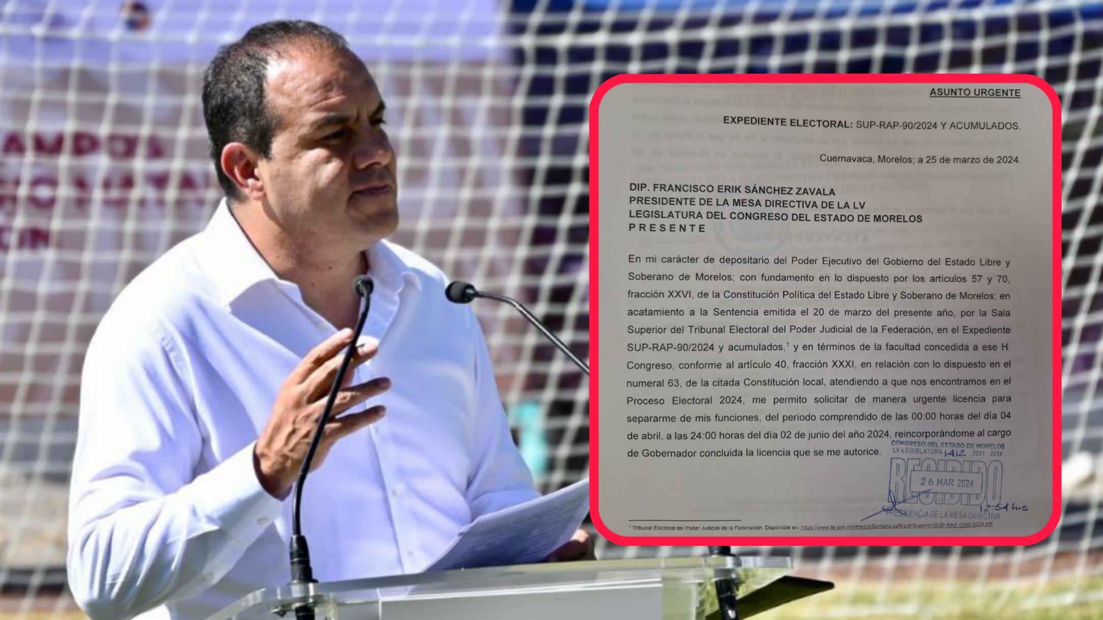 CUAUHTÉMOC BLANCO SOLICITA LICENCIA TEMPORAL COMO GOBERNADOR DE MORELOS