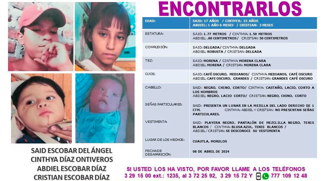 CUATRO MENORES DESAPARECIERON EN CUAUTLA, ENTRE ELLOS DOS BEBÉS