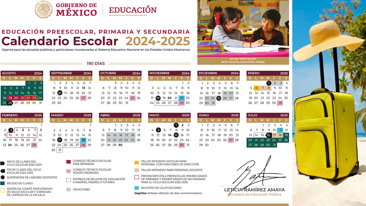 VACACIONES Y PUENTES DEL CICLO ESCOLAR 2024-2025, SEGÚN EL CALENDARIO DE LA SEP