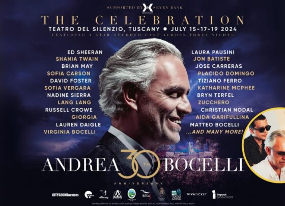 Christan Nodal y Andrea Bocelli en concierto