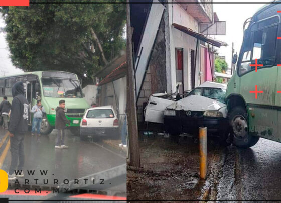 Debido al exceso de velocidad, el pavimento mojado y las llantas en mal estado, la ruta chocó contra un vehículo en Subida a Chalma.