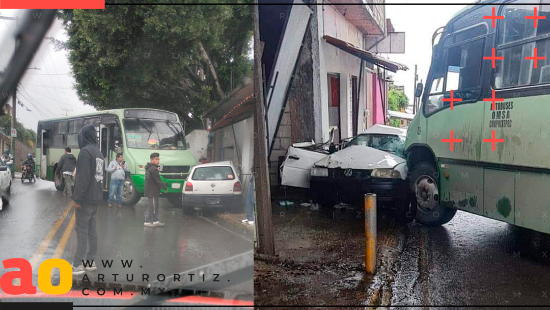 RUTA ‘CHAPULINES’ CHOCÓ UN AUTO EN SUBIDA A CHALMA, CUERNAVACA