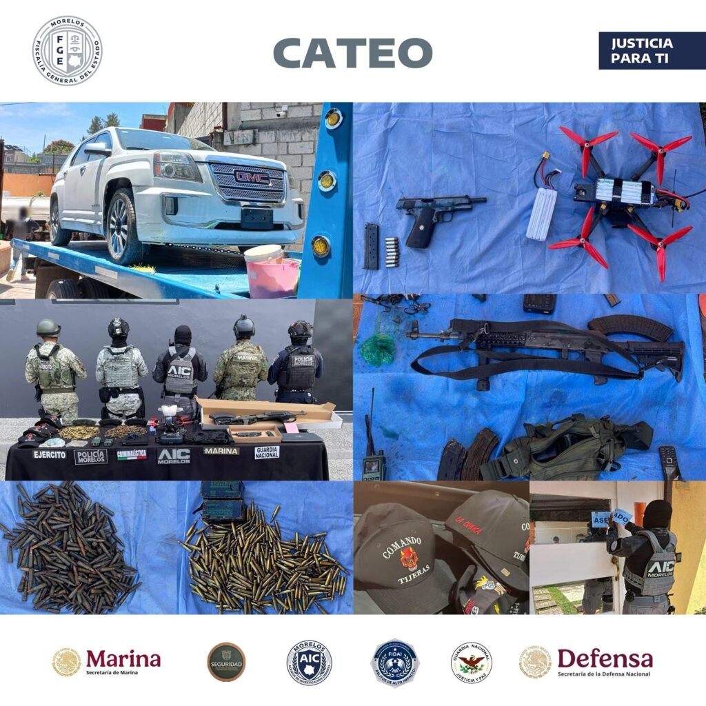 Decomisan armas, vehículos y presuntos explosivos en Lomas del Texcal, Jiutepec.