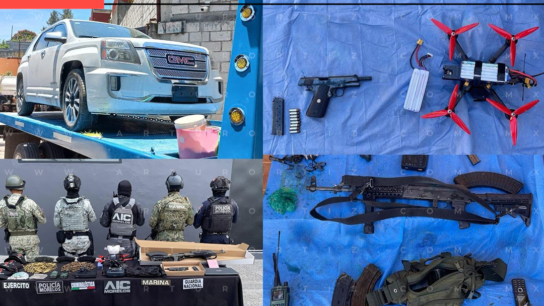 CATEO EN JIUTEPEC: ASEGURAN ARMAS, VEHÍCULOS Y PRESUNTOS EXPLOSIVOS EN LOMAS DEL TEXCAL